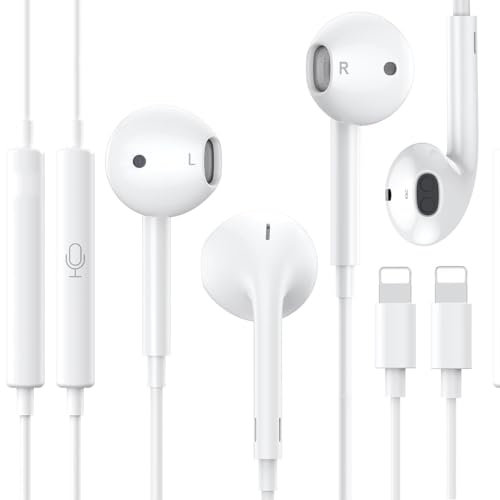 2 Packs - Headphones for iPhone Earbuds Wired Earphones [Plug and Play, No Bluetooth, MFi Certified] Built-in Mic & Volume Control Compatible with iPhone 14/13/12/11/XR/XS/X/8/7 - All iOS, White