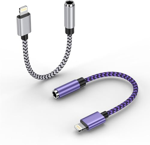 Lightning to 3.5mm Headphone Jack Adapter [MFi Certified] 2Pack iPhone Aux Audio Dongle Earphone Cable Converter Compatible with iPhone 14/14 Pro/14 Pro Max/13/13 Pro/12/11/XR/XS/X/8/7