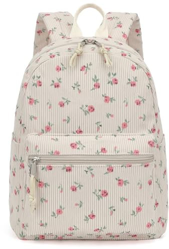 Yusudan Corduroy Mini-Rucksack für Damen, Mädchen, kleiner Rucksack, Geldbörse, modisch, lässig, Tagesrucksack, Schule, Büchertasche, Cord Blumen Rosa, Tagesrucksäcke