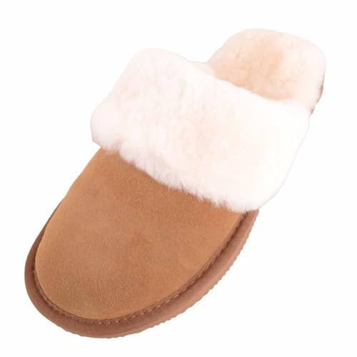 ABSOLUTE FOOTWEAR Womens Easy Slip On Open Back Genuine Sheepskin Mule Slipper - Chestnut - UK 3 / EU 36