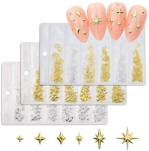 600 Pcs Nail Charms und Glitzersteine für Nägel - Gold Gems Overlays Schmuck für Nail Art