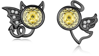 Engel und Teufel Ohrstecker 925 Sterling Silber Zirkonia Rosenschliff Ohrstecker Schmuck Hypoallergen Engel und Teufel Ohrringe Weihnachts für Mädchen Damen(Gelb)