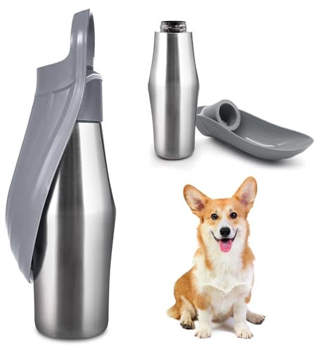 Gourde pour chien - 750 ml - En acier inoxydable - Pliable à 180° - Bouteille d'eau portable pour chien - Pour la marche, les parcs, le camping - Noir - Taille A
