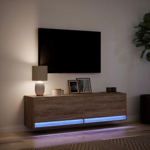IKAYAA Mobile Porta TV 140 cm Mobile TV a Parete con Luci LED Mobile TV Soggiorno 140 cm Mobile TV sospeso Mobili Soggiorno-Rovere marrone-140 cm