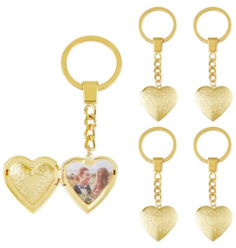 SUPERFINDINGS 5Pcs Pendentif en Forme de Coeur Porte-clés Porte-clefs Vintage en Forme de Coeur de Fleur sculptée Porte-clés Photo en Laiton doré Porte-clés pour Sac à Main Chapeau Bijoux Valentines