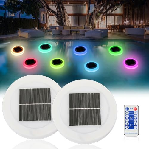 WDKXCN Iluminación LED Subacuática Solar, 2Pcs Luz Solar para Piscina con Cambio Color, IP65 Luces Subacuáticas para Piscina con Mando, Iluminación LED Flotante para Piscina, Estanque, Fuente