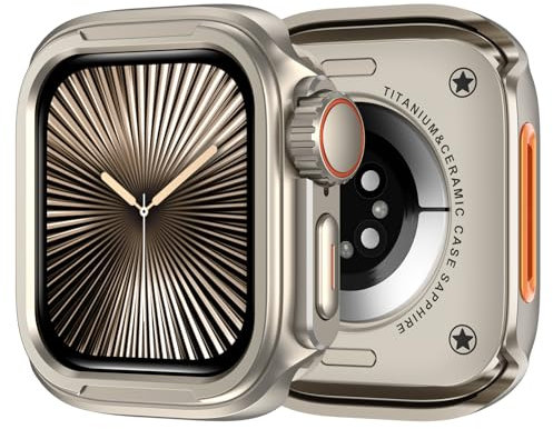 ZZDZZ 2 en 1 Actualizar Metál Funda Compatible con Apple Watch Series 10 46mm con Contraportada, [Giro 46mm en Ultra2/1] Escabroso Parachoques Protector Carcasa para iWatch (Titanio)