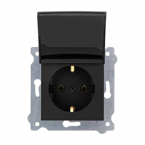 EXEN - Schuko Steckdose Unterputz Schwarz Metallic mit Klapp-Deckel - 16A 250V Einsatz Schutzkontakt - All-in-One Kompatibel mit Serien KARELL/ODAK/COMFORT - 239/14E