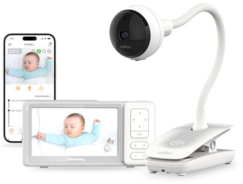 CHILLAX Giraffe Pro Portable Baby Monitor Battery Powered Camera,Wireless No Plug-in,WiFi ON-Off Switch Privacy Protection,Clip on and Flexible Neck Design,HD Night Vision, Motion Cry Detection