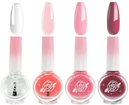 Pink Nail Polish Set, 4 Colors Nude Pink Red White Nail Varnish Set, Non-Toxic Natural Nail Polish for Women Girls, Quick Dry & Long Lasting Varnish Kit No Need UV Nail Paint for DIY Nail Art
