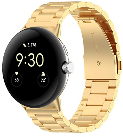 Lonkenn Metall Armband Kompatibel mit Google Pixel Watch 3 45mm, Ersatzbänder, Ersatzarmband, Lückenloses Metallarmbänder für Damen Und Herren, für Google Pixel Watch 4 45mm Uhrenarmband-Gold
