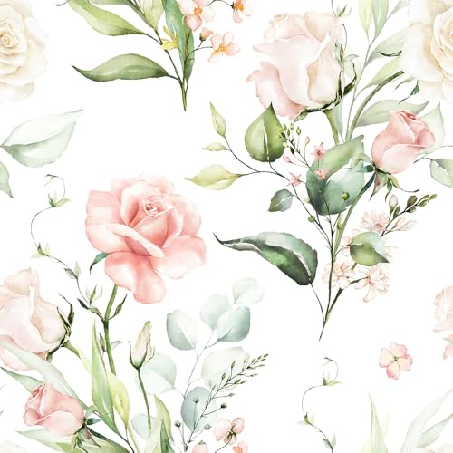 PROSUCO Vintage Floral Peel and Stick Wallpaper, Coral and Aqua Blooms, Self-Adhesive Removable Wallpaper Wall Stickers for Home Bedroom Cabinets Thicken 17.3 x 118