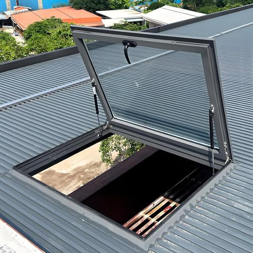 RVUEM FenêTre De Toit Manuelle, Puits LumièRe pour Toit Maison, avec Verre Trempé Et Cadre en Alliage D'Aluminium, pour éClairage Naturel Maison, VéRanda, Grenier sous-Sol,Lxw 80x100cm/31 5x39.4in