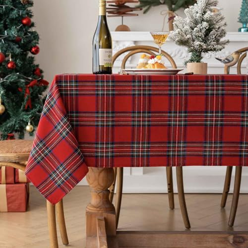 Jayusaror Tischdecke Weihnachten Rot Kariert Plaid Weihnachtstischdecke Schottischen Tartan Tischdecken Tischdeko Rechteckige Tischtuch Winter Küche Tisch Urlaub Party Dekor Tischwäsche 140x240 cm