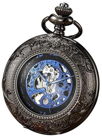 TruClothing Mechanical Skeleton Half Hunter Vintage Pocket Watch with Chain