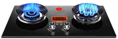 Portable Gas Stove 2 Burners, Double-Sided Timer 9-Cavity Fire Ring Wok Stove Head with Flameout Protection, 5.0/5.2KW, Natural Gas (NG)