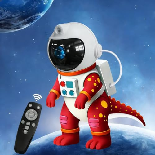 TABKSOLA Galaxy Projecteur avec astronaute dinosaure, 8 modes d'éclairage, minuterie et télécommande, idéal pour plafond de chambre à coucher, cadeau parfait pour enfants et adultes (rouge)