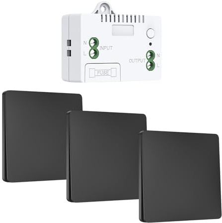 230V Funk Lichtschalter Set Ohne Batterie–Kinetischer Funkschalter Licht Kabellos,Funk Lichtschalter 230V Wasserdicht,Funklichtschalter Set mit Fernbedienung für Lampe,Garten & Haus (3, weiß)
