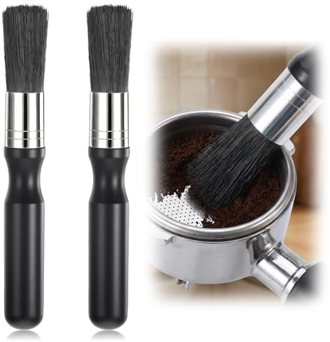 TIESOME 2 Pcs Barista Coffee Machine Cleaning Brush, Durable Cleaning Tool with Ergonomic Handle, Wooden Glue Wax Brush of Espresso Machines and Coffee Grinders (Black)