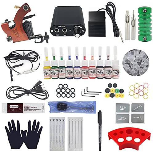 Coil Tattoo Machine Kit for Beginners - Complete Tattoo Set with Power Supply, Foot Pedal, Tattoo Inks, Tattoo Needles and Practice Accessories