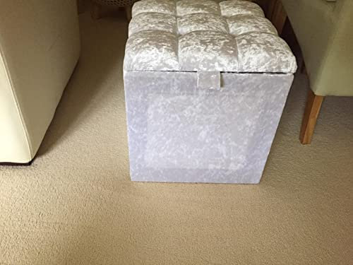 luxisleepltd' Crushed Velvet Diamonds/Fabric Buttons Cube Ottoman Storage Pouffe Toy Box Foot Stool Single Seat (GREY, DIAMONDS)