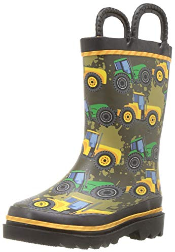 Western Chief Boys Waterproof Printed Rain Boot with Easy Pull on Handles - Tractor Tough, 2 M US Little Kid