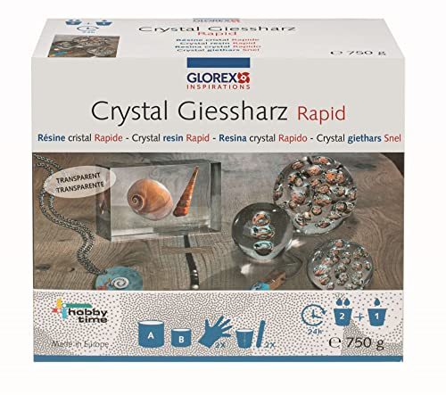 GLOREX 6 2101 502 - Crystal-Gießharz, ca. 750 g, passender Härter enthalten, 24-36 Stunden Aushärtezeit, transparent, mischbar, ideal zur Schmuckherstellung, für kreative Bastelarbeiten