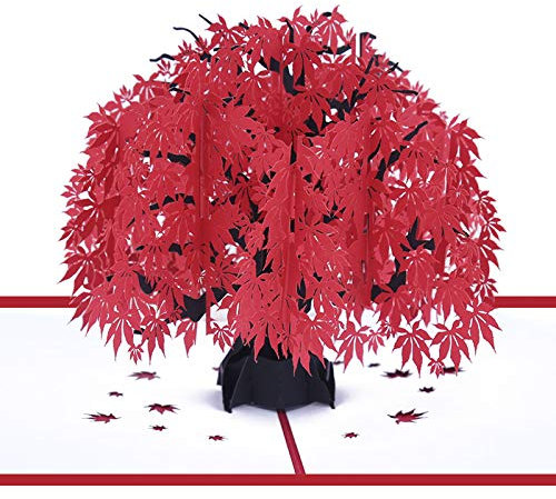 3D Christmas Cards Pop Up Greeting Holiday Cards Gifts for Xmas/New Year/Birthday Card, Tree Card, Nature Card (Red maple leaf)