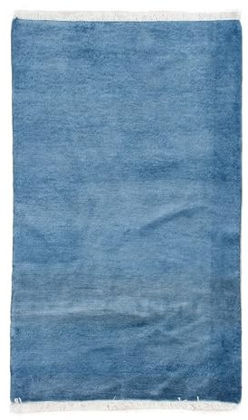 Lifetex.eu Teppich Brücke Uni ca. 70 x 140 cm Blau handgeknüpft Schurwolle Modern hochwertiger Teppich
