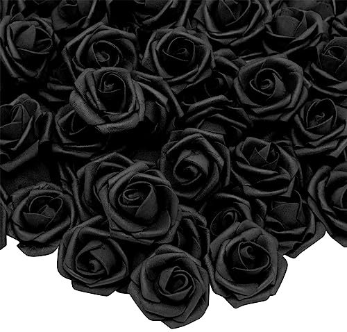 100 Pack Black Artificial Flowers, Bulk Stemless Fake Foam Roses for Decorations, DIY Crafts, Bouquets (7 cm)