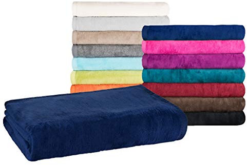 Moon - Classic Kuscheldecke Übergröße 220x240 cm Marine Wolldecke einfarbig, Pflegeleichte Baumwollmischung