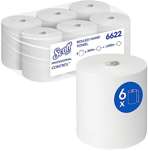 Scott Control Rollo de papel de manos 6622 - desechable - 6 rollos de papel de manos x 300 m Toallas de papel secamanos en blanco (1800 m en total)