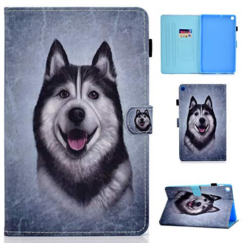 Succtop Etui Galaxy Tab A 2019 10.1 Case Housse en Cuir PU Flip Stand Portefeuille Tablet Coque de Protection avec Porte-Stylet pour Samsung Galaxy Tab A 2019 10.1 Pouce SM-T510/SM-T515 Chien Husky