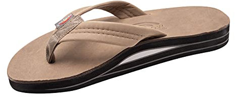 Rainbow Sandals Mens Luxury Leather - Double Layer Arch Support with 1 Strap, Stone Grey, Mens Size L / 9.5-10.5