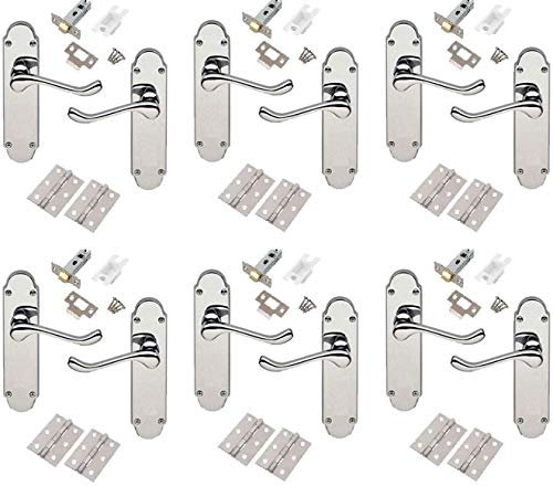 Golden Grace Shaped Epsom Design Scroll Door Handles in Polished Chrome Finish with Hinges & Latches - 6 Sets
