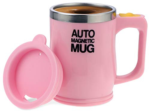 Taza de Café Autoagitada de Acero Inoxidable Magnética para Café/Té/Chocolate Caliente, Leche/Proteína de Cacao (Rosa 400 ml)