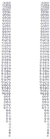 Hochzeit Braut Abschlussball Strass Cluster Extra Lange Kette Quaste Wasserfall Statement Ohrstecker Ohrringe Funkelnden