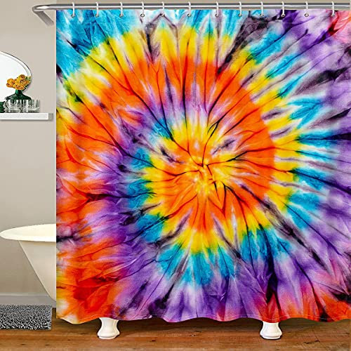 Loussiesd Buntes Boho Psychedelisch Strudel Duschvorhang Textil Tie Dye Drucken für Kinder Jungen Mädchen Hippie Bohemien Gypsy Duschvorhang 180x200cm Dekor 2St