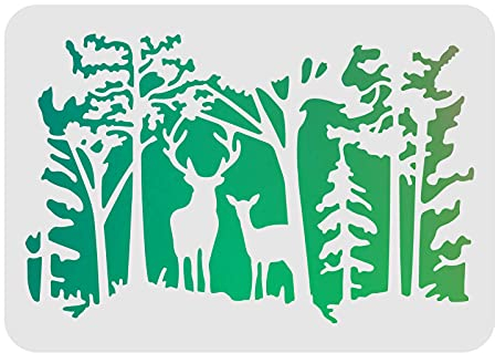 FINGERINSPIRE Hirsch Wald Schablonen Dekoration Schablone 29x21cm Wald Hirsch Malerei Schablonen Rechteck Wiederverwendbare Kunststoffschablonen für die Malerei auf Holz Wänden