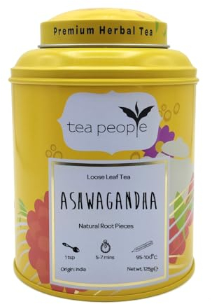 Tea People Ashwagandha – 125g Tin Caddy (60 cups) – Caffeine Free Herbal Tea – Ayurvedic Adaptogen – Stress Relief & Relaxation – 100% Natural