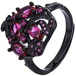 Chengxun Schwarze eingelegte rosafarbene Diamanten, verstellbare Ringe für Frauen, einfacher Zweig, Blumen-Ring, Kupfer, Diamant