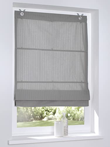 Raffrollo Ösenrollo Verlock gestreift Blickdicht grau Breite 60 x Höhe 140 cm