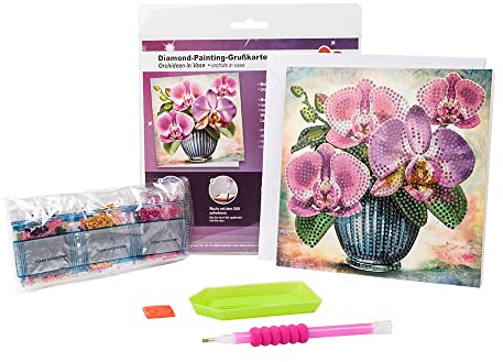 Ideen mit Herz Diamond-Painting-Grußkarte | 16 cm x 16 cm | 370 g/m² | Inkl. Umschlag & Werkzeug (Orchideen in Vase)
