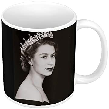 Fabulous Mug Céramique Queen Elisabeth II Jeune Portrait Ancien Reine d'Angleterre Noir et Blanc Vintage