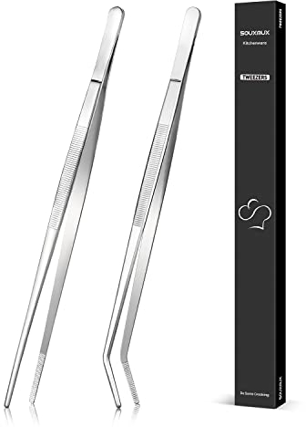 Pince à épiler et pince incurvée de 30 cm, pointes dentelées de précision, outils de cuisine professionnels en acier inoxydable pour le barbecue, le dressage et le service