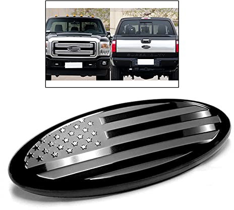 ontto 1 x ovaler Aufkleber für Kühlergrill und Heckklappe, amerikanische Flagge, passend für Ford Edge Explorer, Expedition Ranger, Schwarz, 17,8 cm