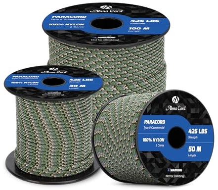 Abma Cord Paracorde 3mm 50m Corde Nylon Type II 3 Brins Corde de Survie, Corde Extérieure pour Linge Extérieur - Max. 192 kg - Jager Camo