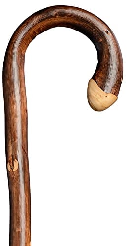 Wanderstock CASTANEA EDEL-WURZEL europäisches Edel-Kastanienholz, traditionell gebogener Rundgriff, handgeschliffene Wurzel, stabile Bergstockspitze, Lagerlängen:88 CM