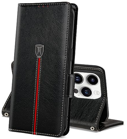 Case for iPhone 15 Pro Max, Magnetic Leather Wallet Card Slots iPhone 15 Pro Max Phone Case, Flip Silicone TPU Bumper Protective Cover with Kickstand, Shockproof Book Case for iPhone 15 Pro Max Black