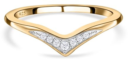 TJC Diamond Wishbone Ring for Women 925 Sterling Silver V Shape Stack Ring | Platinum Plated, 18K Yellow or Rose Gold Vermeil, 7 Diamonds, Stackable Wishbone Ring, Promise and Wedding Ring for Women